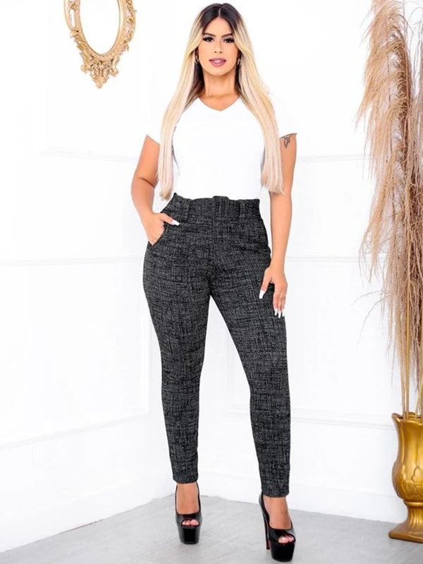 Calça Alfaiataria Feminina Skinny Xadrez Com Cinto 4