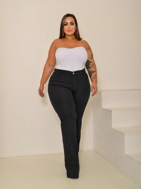 Calça Jeans Plus Size Feminina Elegante Preta
