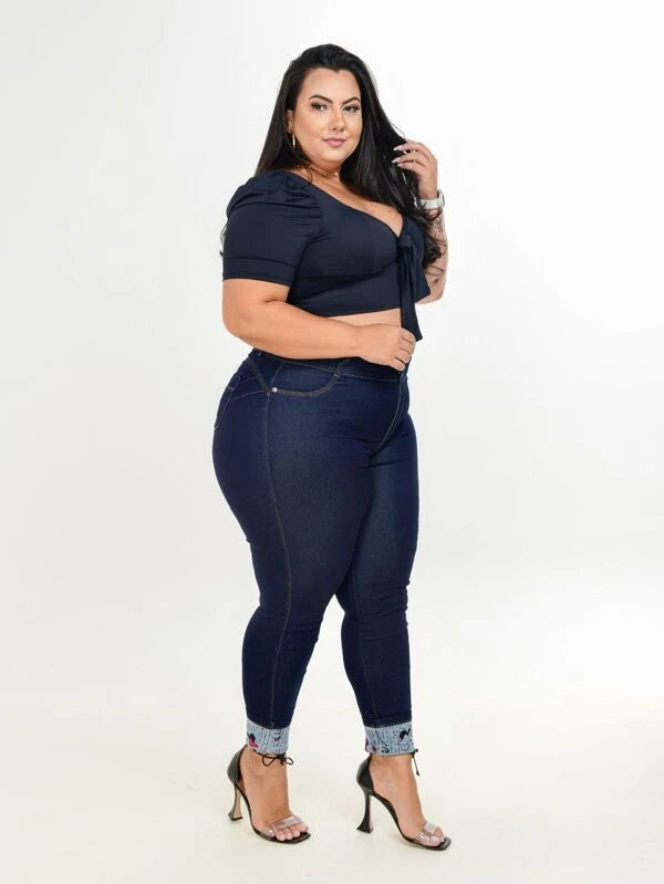 Calça Jeans Plus Size Feminina Cintura Alta