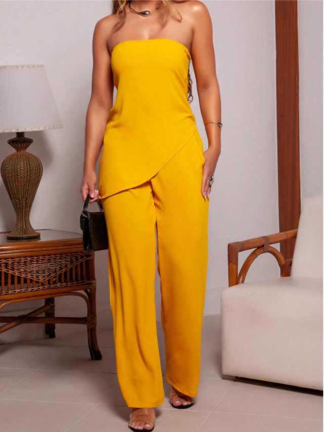Conjunto Blusa Tomara Que Caia e Calça Pantalona Alfaiataria Duna