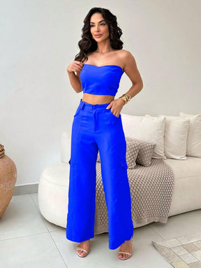Conjunto Alfaiataria Feminino Top e Calça Cargo Exclusive