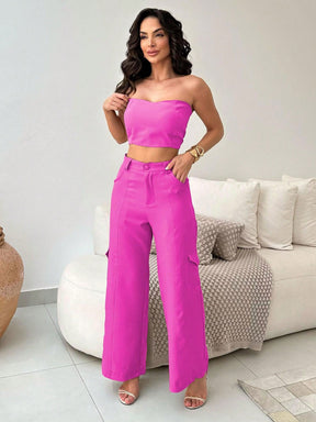 Conjunto Alfaiataria Feminino Top e Calça Cargo Exclusive