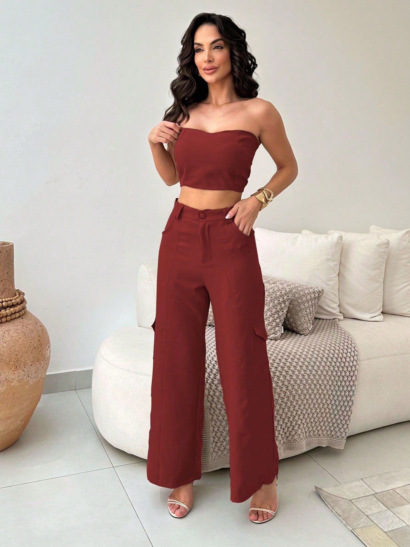 Conjunto Alfaiataria Feminino Top e Calça Cargo Exclusive