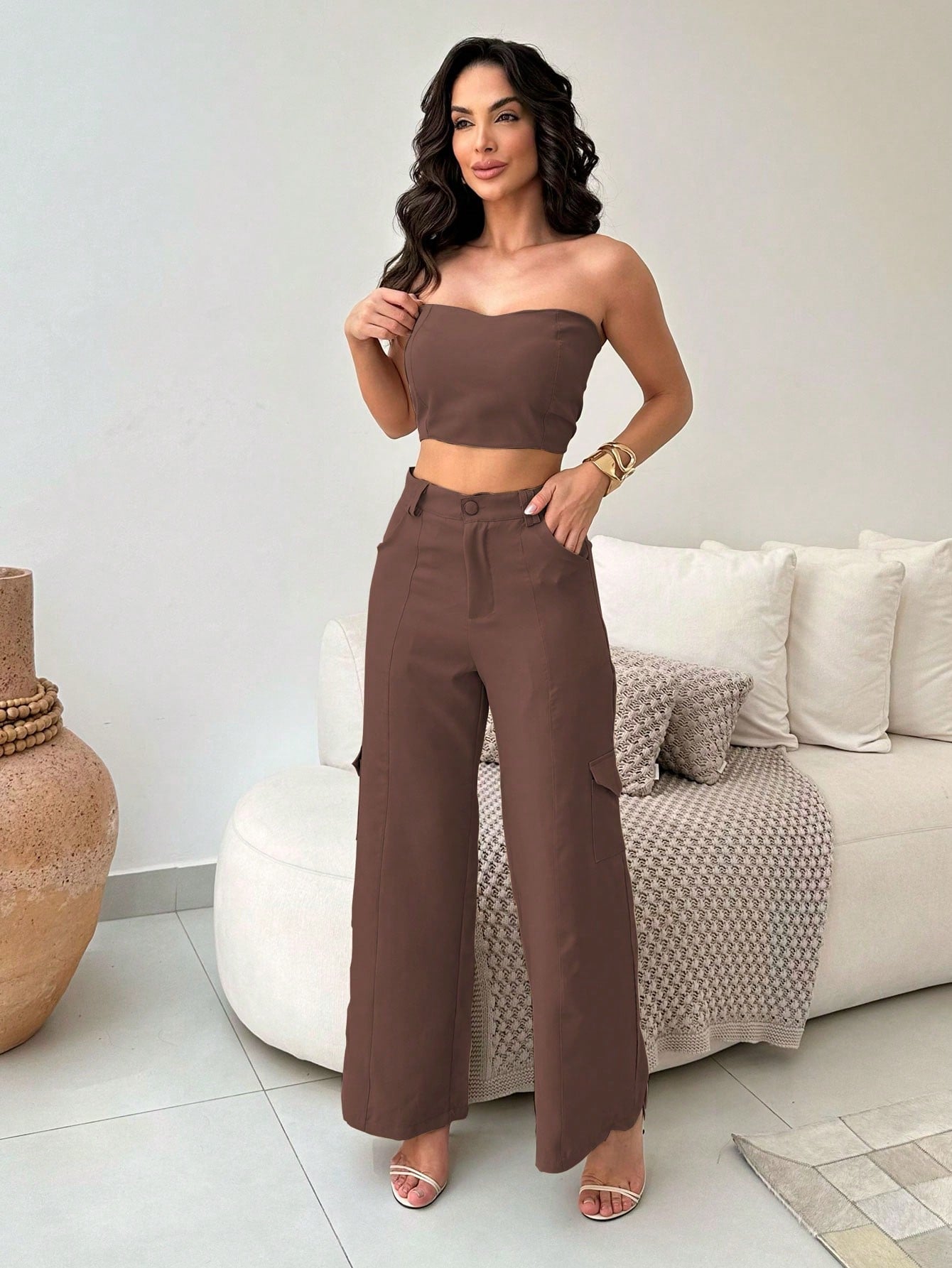 Conjunto Alfaiataria Feminino Top e Calça Cargo Exclusive