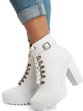 Bota Coturno Feminina Salto Alto Branca