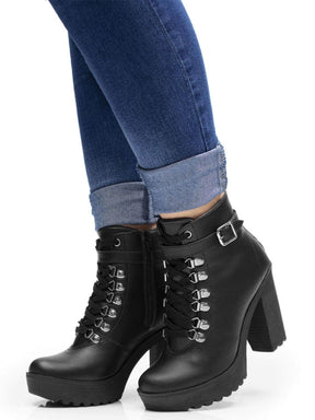 Bota Coturno Feminina Salto Alto Preta