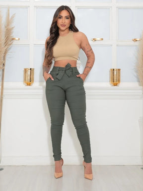 Calça Alfaiataria Feminina Skinny Lycra Com Laço Social 4