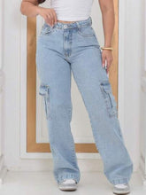 Calça Cargo Feminina Azul Claro Jeans Brenda