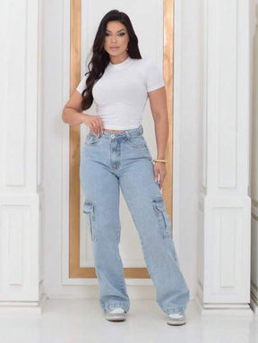 Calça Cargo Feminina Azul Claro Jeans Brenda 3