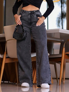 Calça Cargo Feminina Preta Jeans Soltinha Atenas