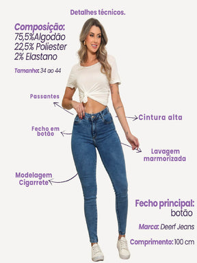Calça Jeans Feminina Cintura Alta Skinny Fly 10
