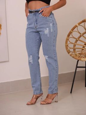 Calça Jeans Rasgada Feminina Com Cinto Lucy 2