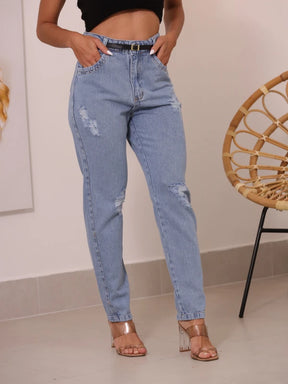 Calça Jeans Rasgada Feminina Com Cinto Lucy 5