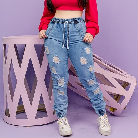 Calca Jeans Jogger Feminina Cintura Alta Lys 1