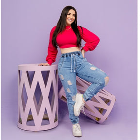 Calca Jeans Jogger Feminina Cintura Alta Lys 4