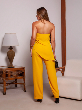 Conjunto Blusa Tomara Que Caia e Calça Pantalona Alfaiataria Duna