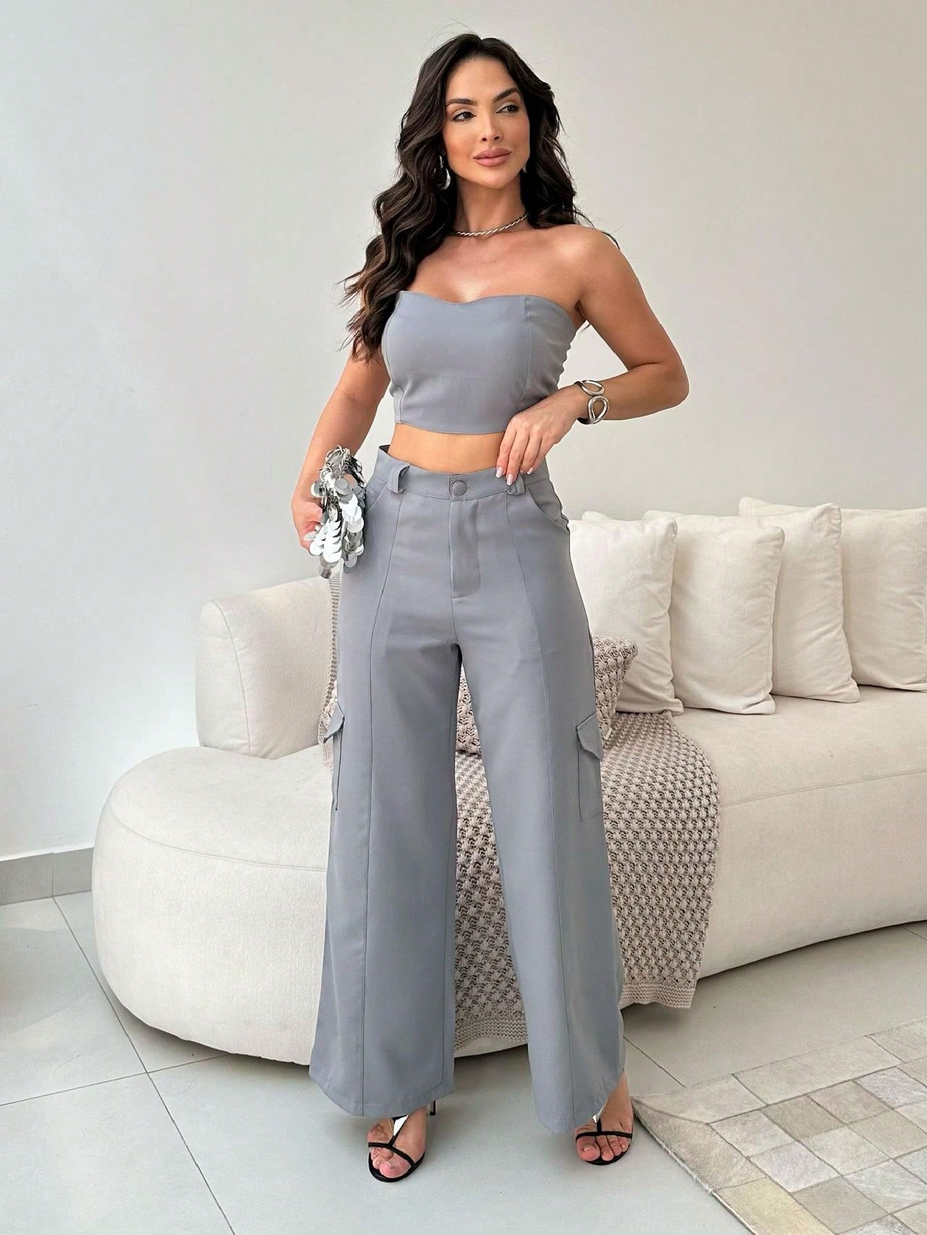 Conjunto Alfaiataria Feminino Top e Calca Cargo Exclusive 8