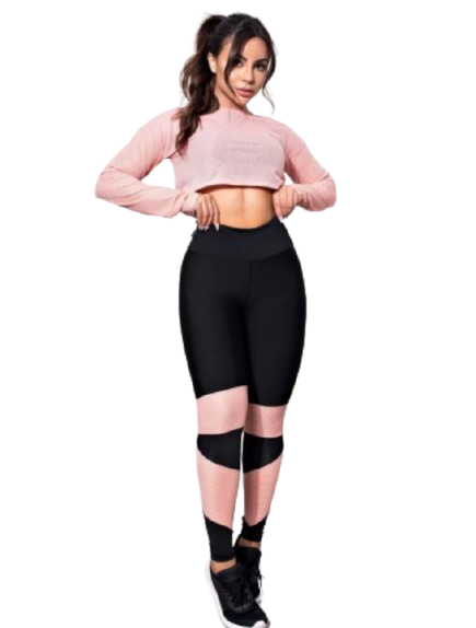 Conjunto Fitness Cropped Manga Longa e Calça Legging