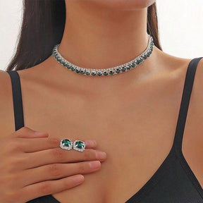 Conjunto de Joias Pedras Verde Diamante