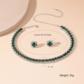 Conjunto de Joias - Colar e Brinco - Pedras Verde Diamante 7