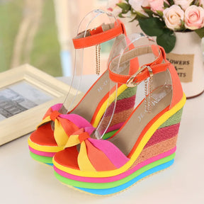 Sandália Plataforma Feminina Anabela Flatform Colorida Confortável 2