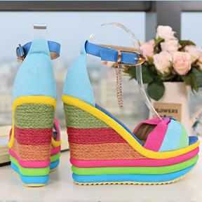Sandália Plataforma Feminina Anabela Flatform Colorida Confortável 4