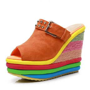 Sandália Plataforma Feminina Anabela Flatform Colorida Confortável 6