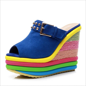 Sandália Plataforma Feminina Anabela Flatform Colorida Confortável 7